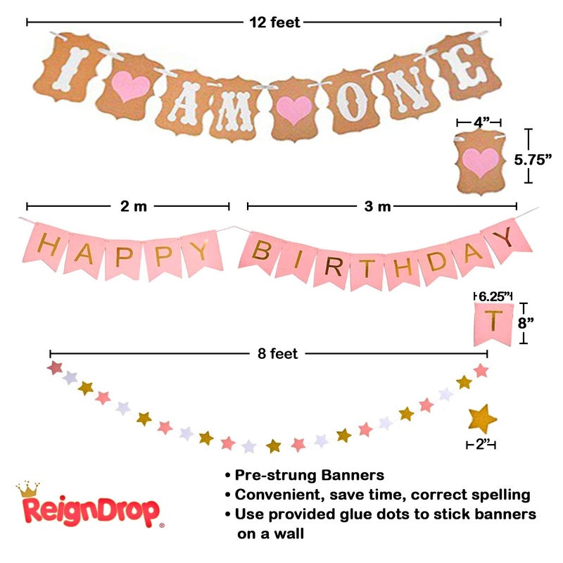 ReignDropBaby 1st Birthday Girl Decorations and Party Supplies 139 Pcs - First Birthday Banners, Balloons, 12 Months Milestones - Image 2